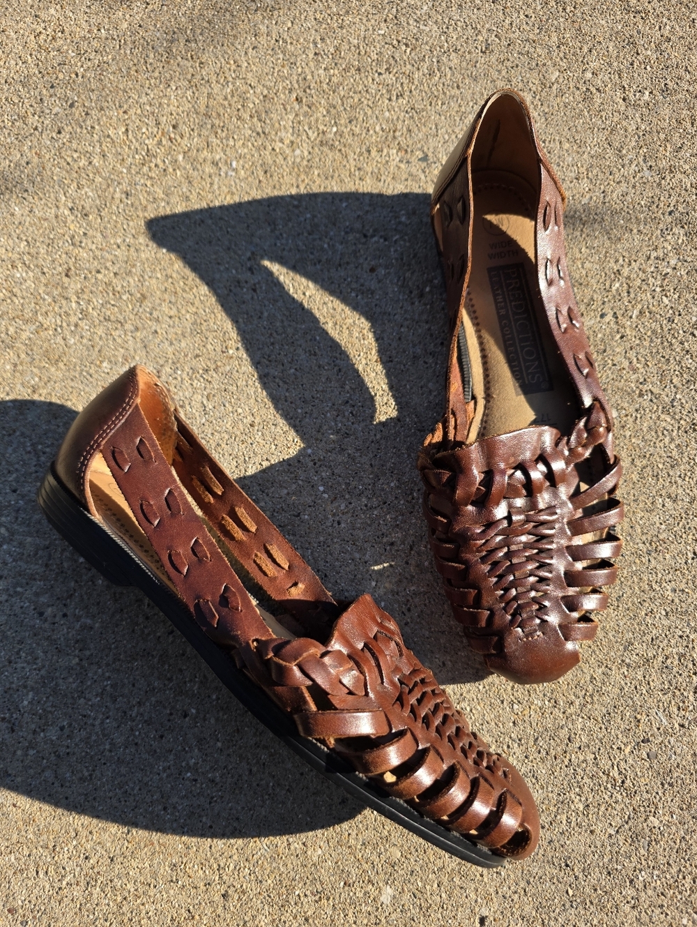 The Leather Collection Women’s Woven Boho Flats Brown Size 7W Wide Width Brazil